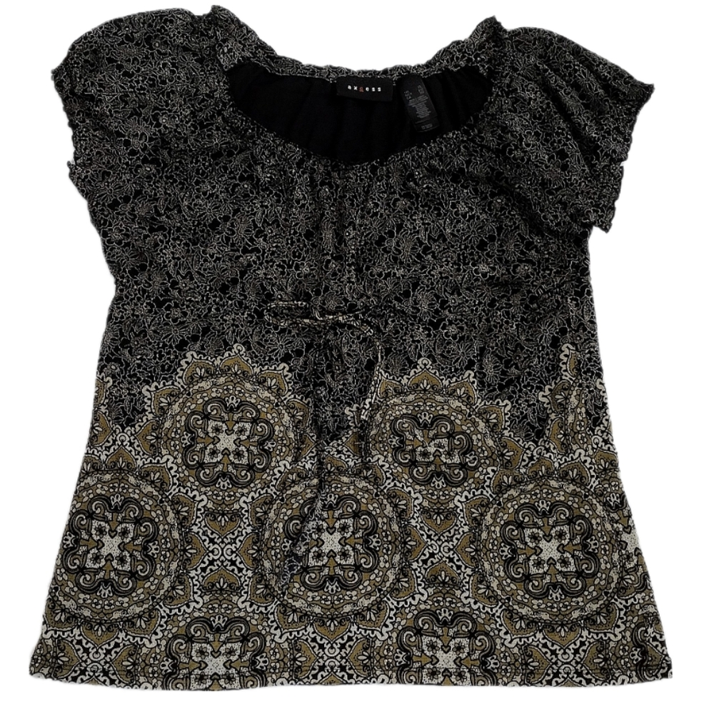 Access Black & Gold Floral Boho Blouse